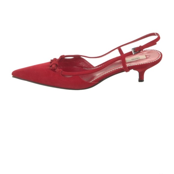 Prada Red Suede Slingback Heels - Picture 1 of 5